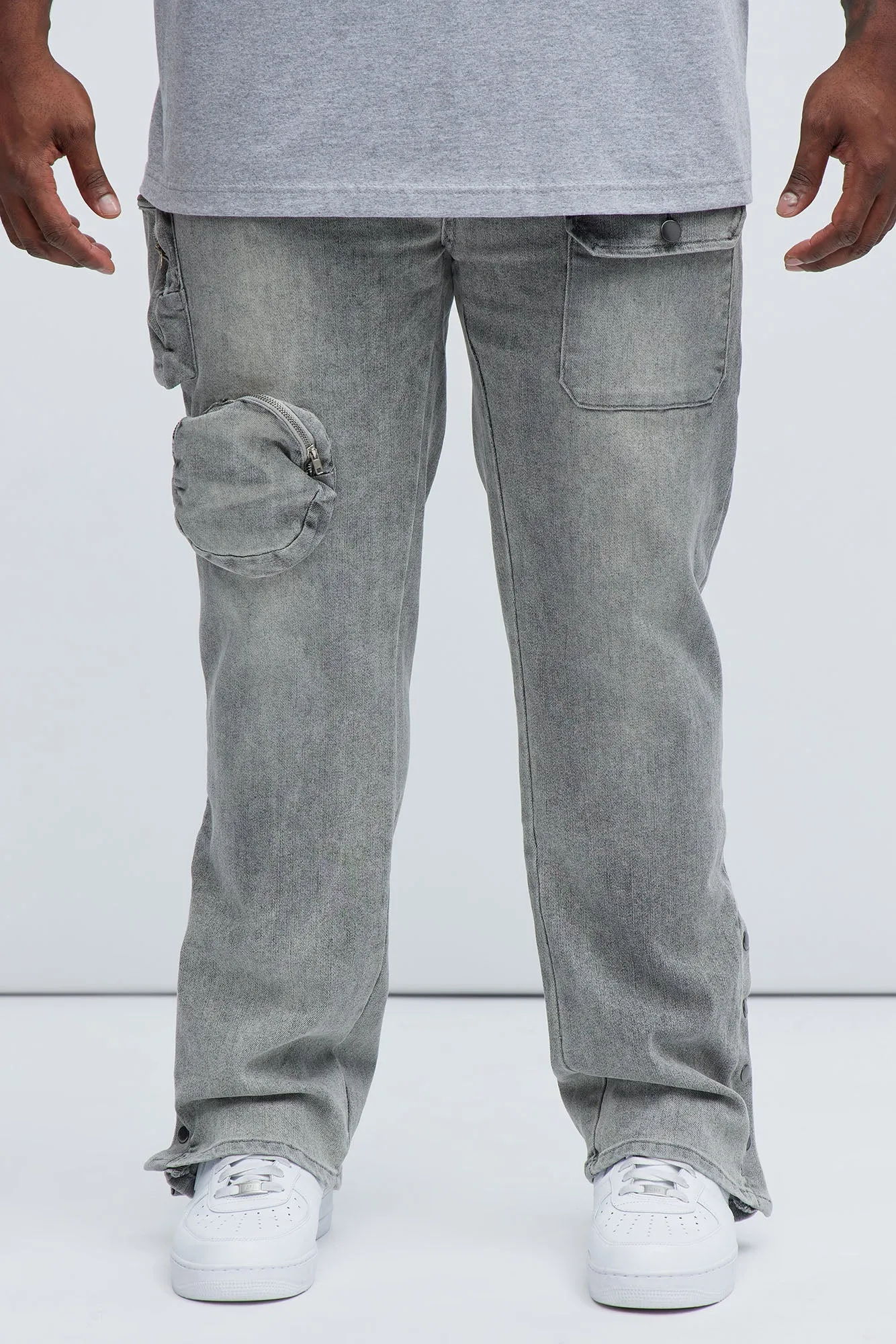 3D Pocket Slim Convertible Snap Flare Jeans - Grey