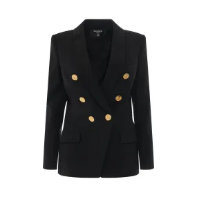 6 Button Double Breasted Long Jacket in Black