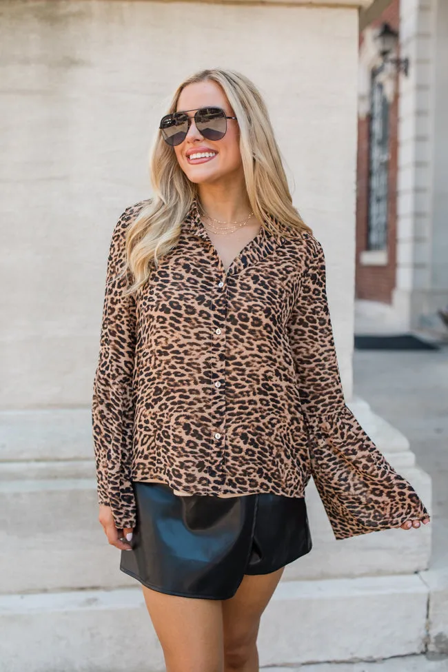 Along For The Drive Leopard Print Bell Sleeve Blouse FINAL SALE