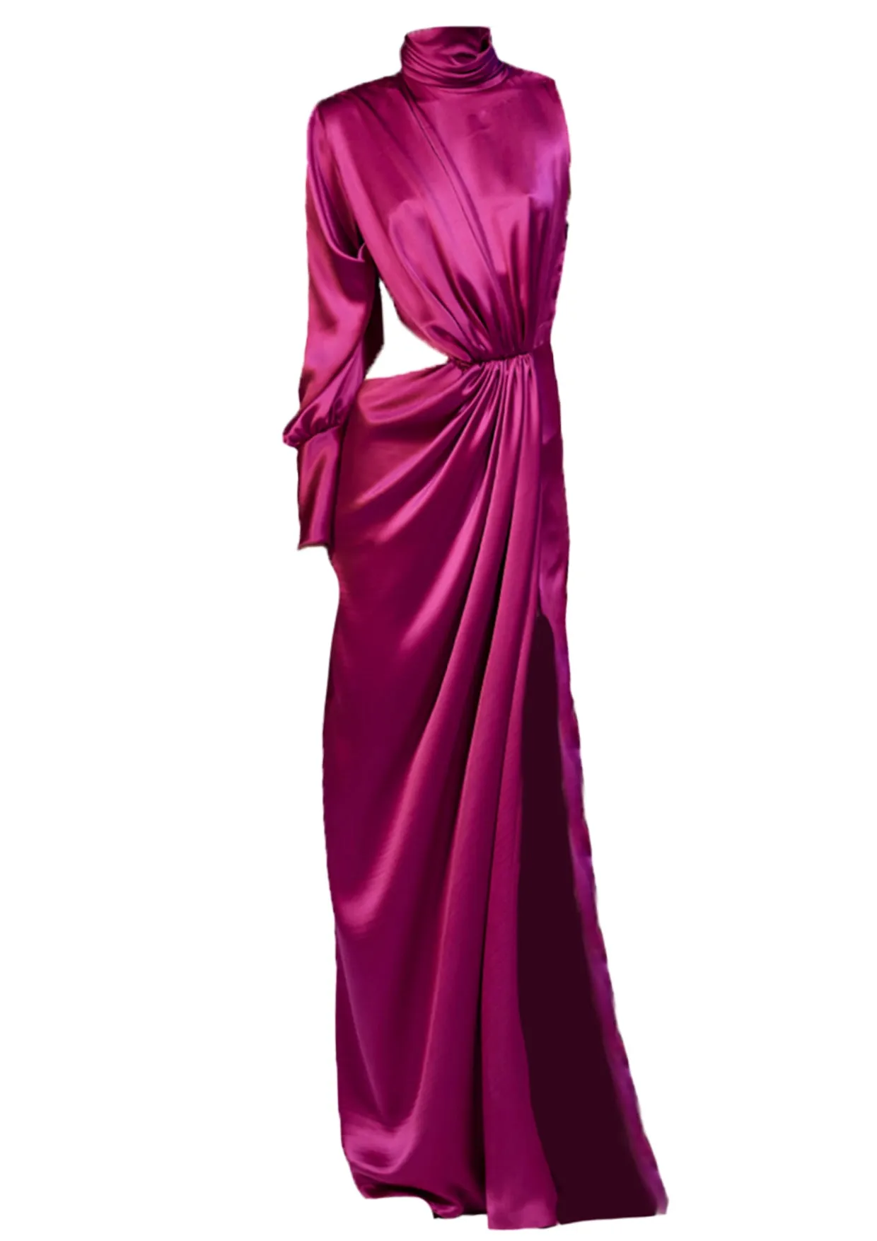 Amaryllis Asymmetric Cut-Out Silk Maxi Dress