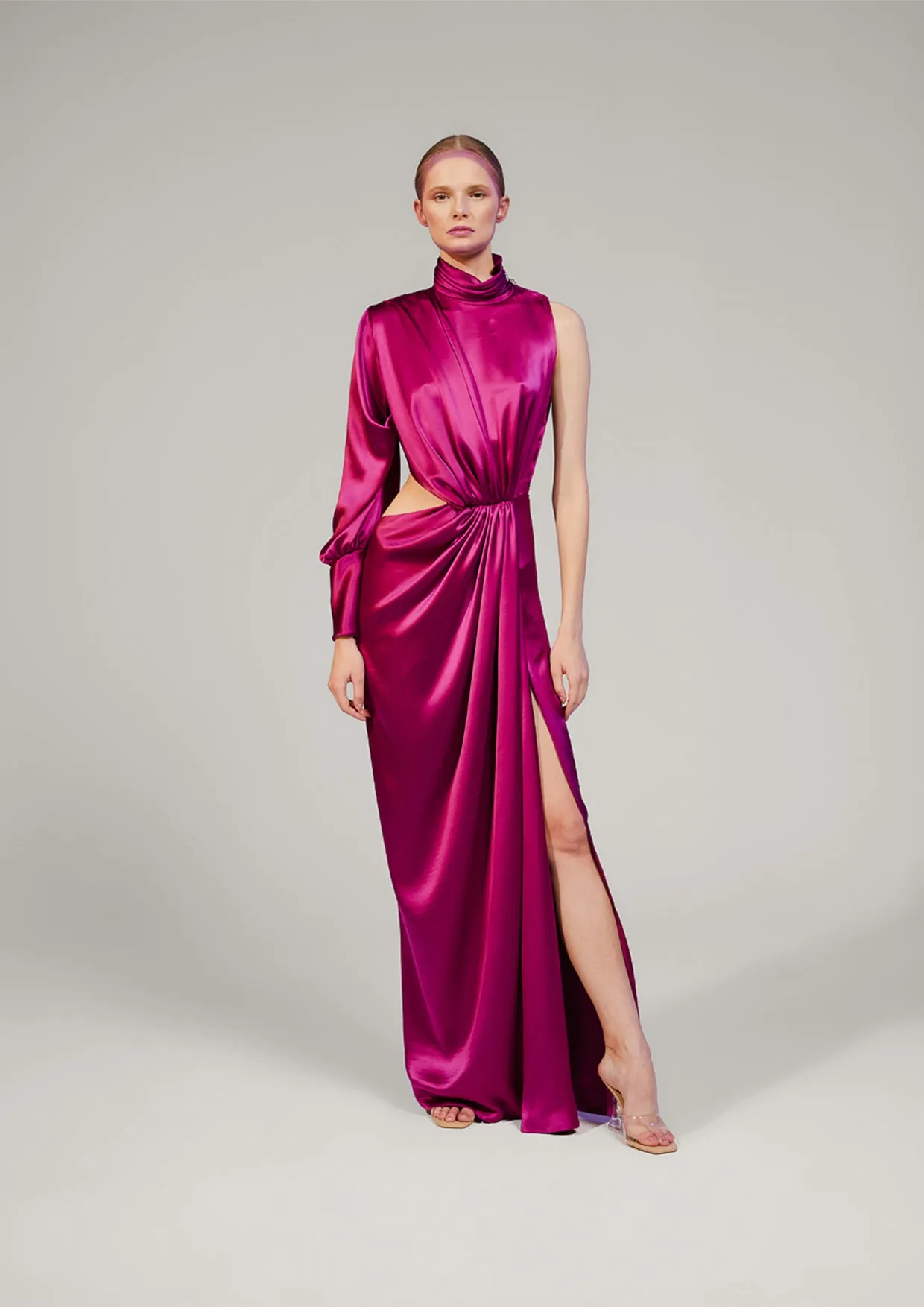 Amaryllis Asymmetric Cut-Out Silk Maxi Dress