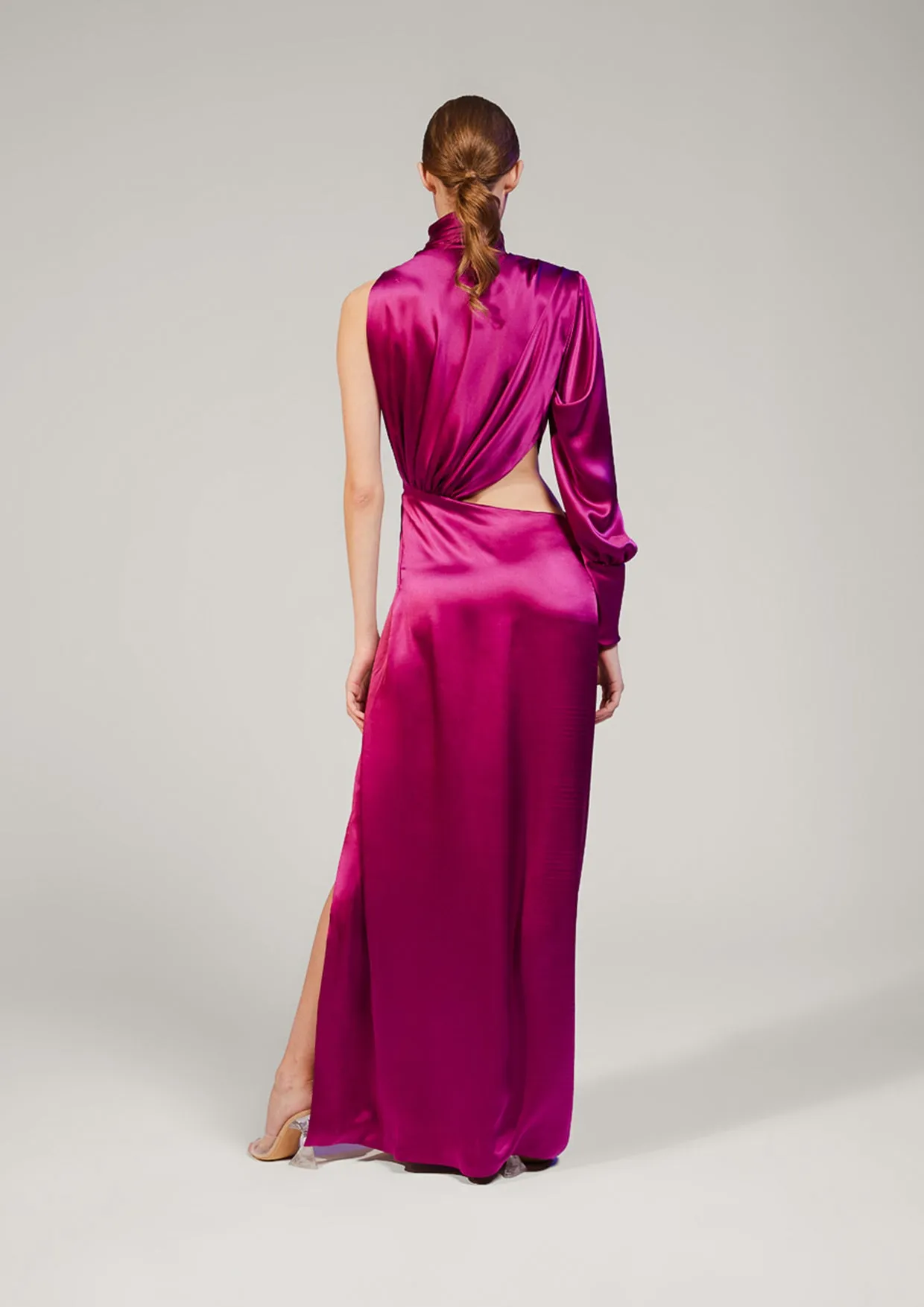 Amaryllis Asymmetric Cut-Out Silk Maxi Dress