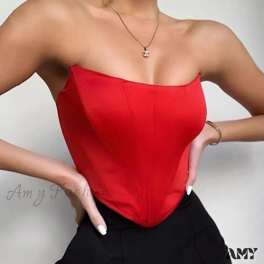 Amy Fashion - Sleeveless Off Shoulder Velvet Sexy Corset