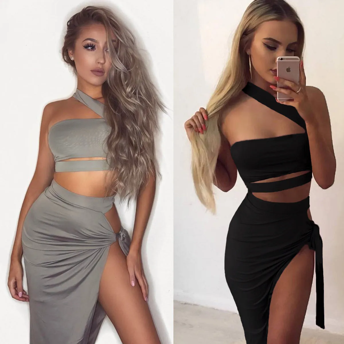 Bandage One Shoulder Cut Out Straps Irregular Dress