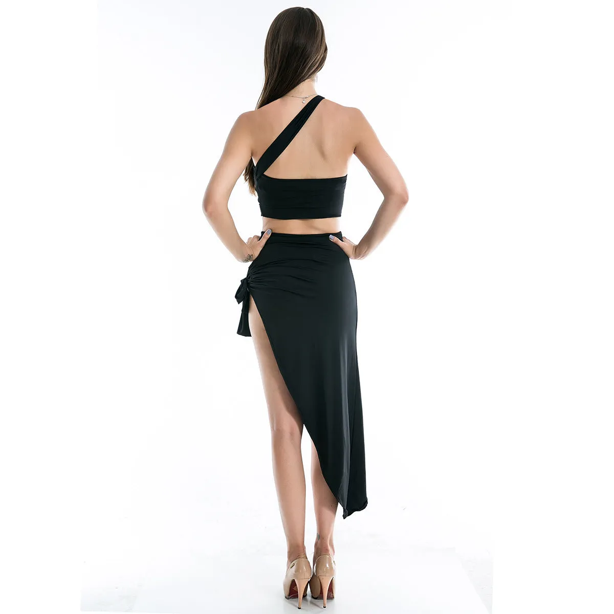 Bandage One Shoulder Cut Out Straps Irregular Dress