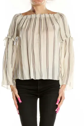 Beige Striped Off-Shoulder Blouse