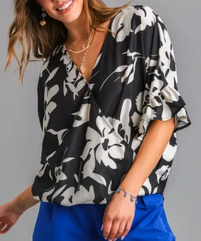 Bell Sleeve Crossover Floral Top