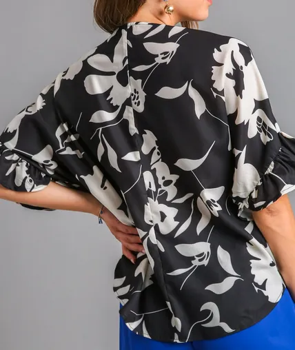 Bell Sleeve Crossover Floral Top