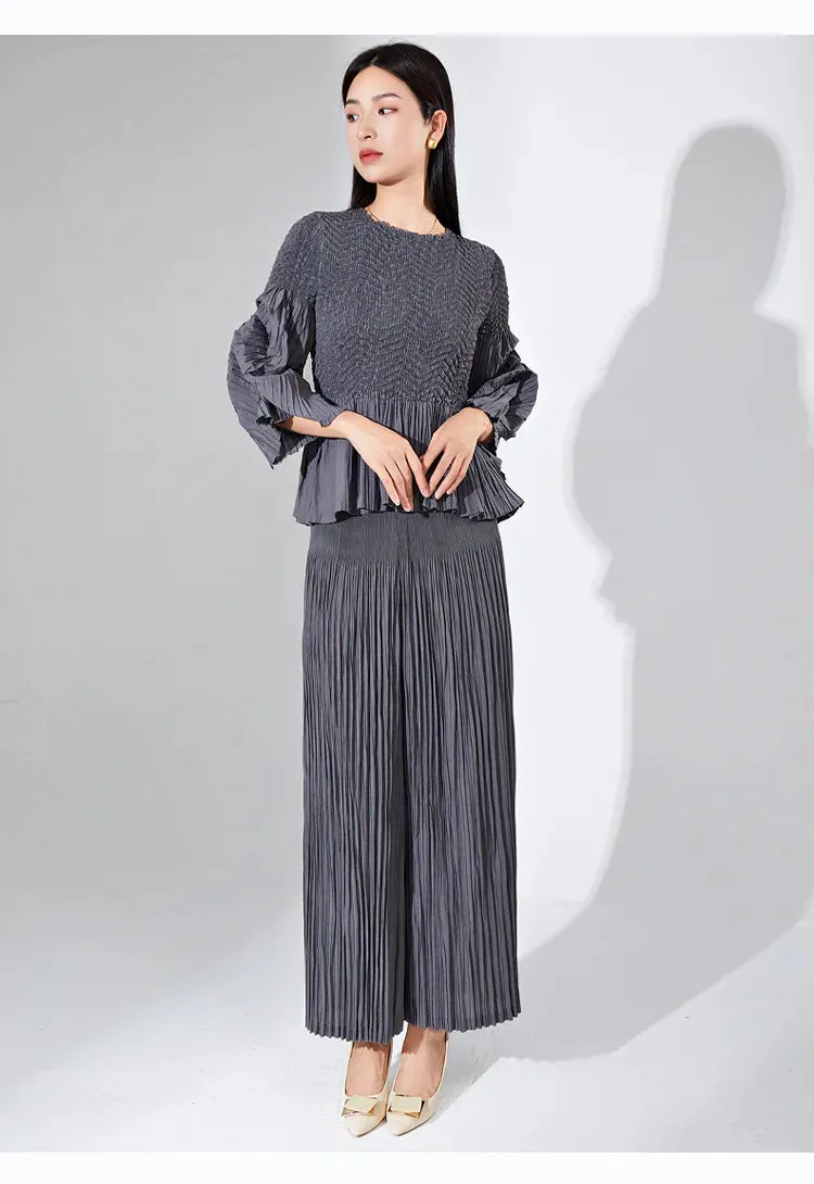 Best 2 Piece Petite Pleated Wide Leg Pants Set