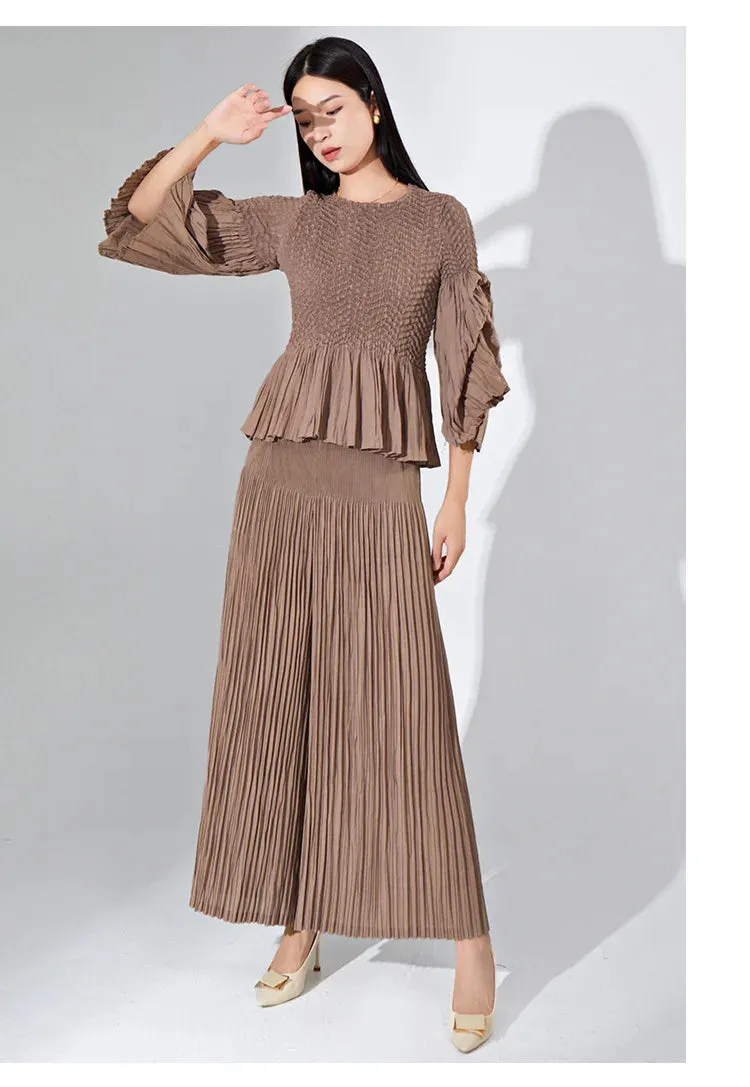 Best 2 Piece Petite Pleated Wide Leg Pants Set