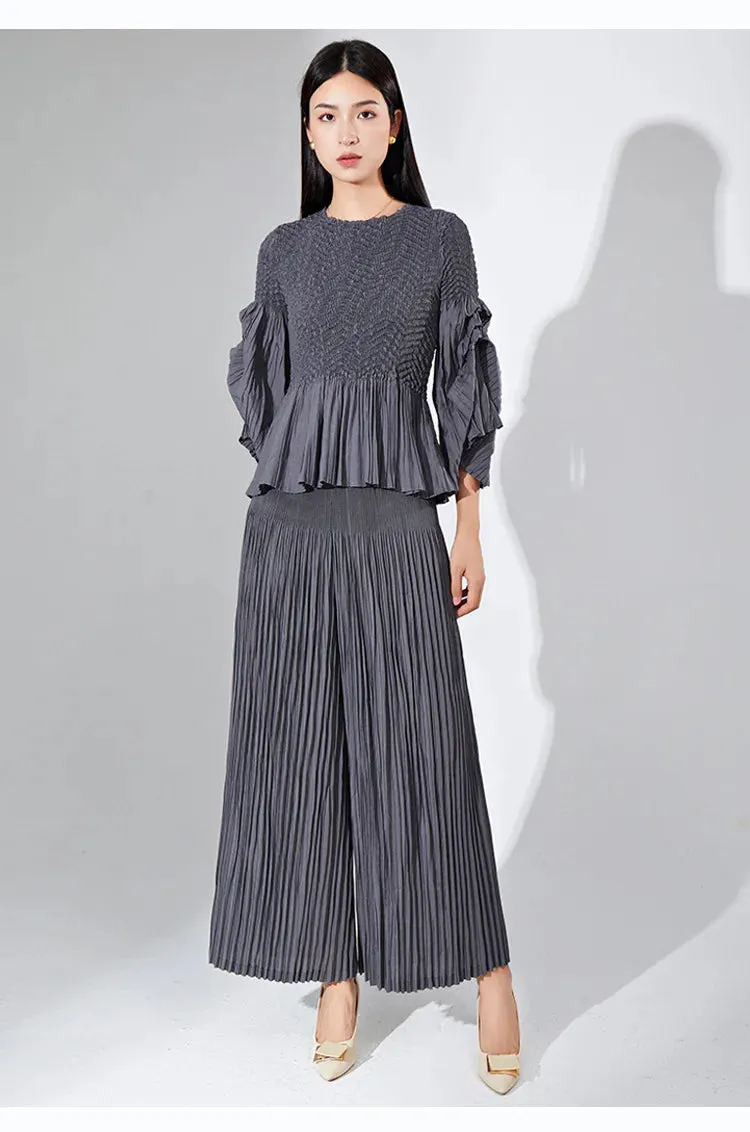 Best 2 Piece Petite Pleated Wide Leg Pants Set