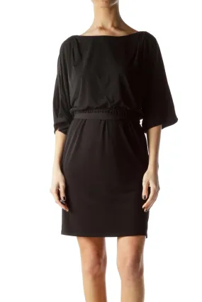 Black Bat Sleeve Cut-Out Work Dress