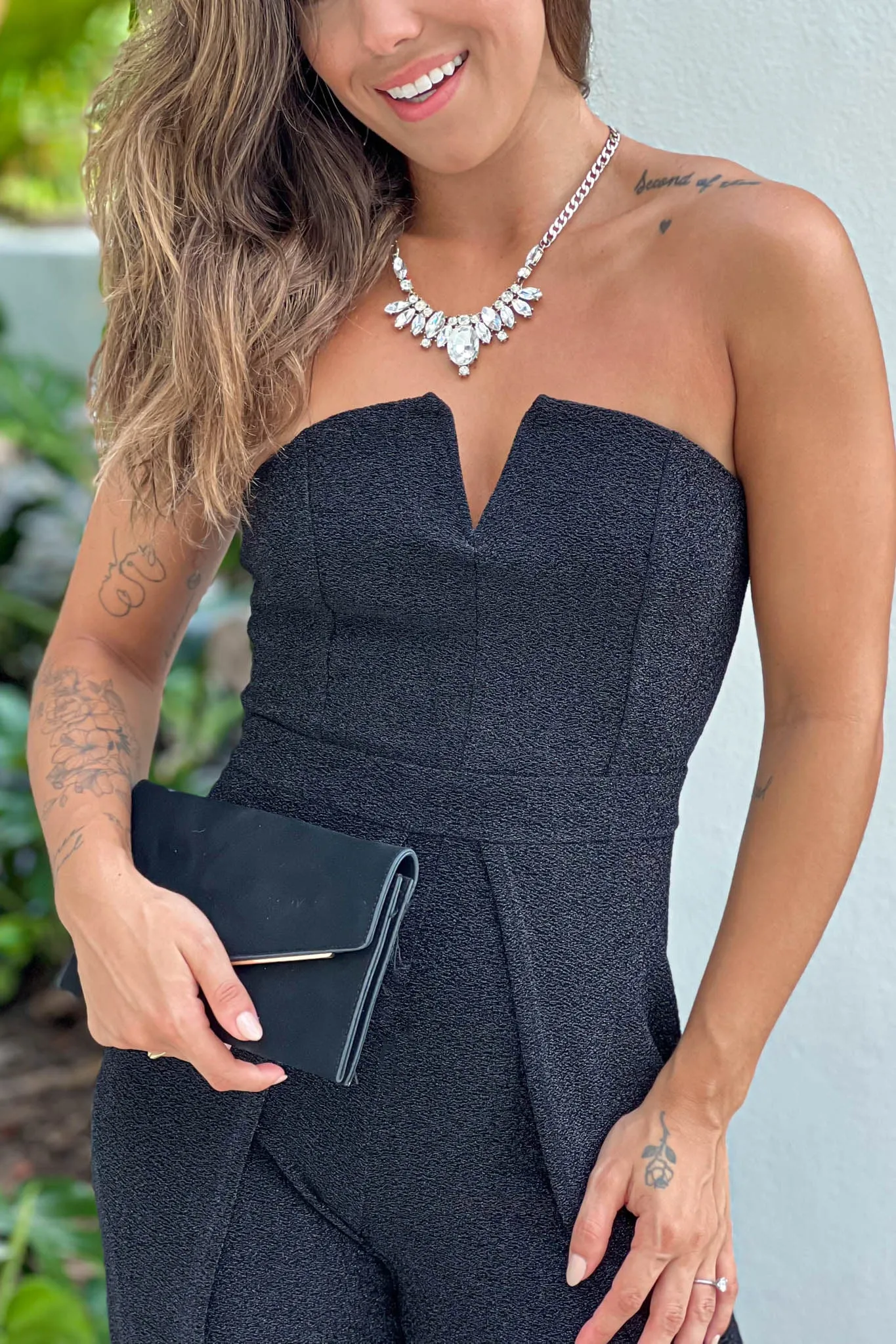 Black Glitter Cut Out Jumpsuit