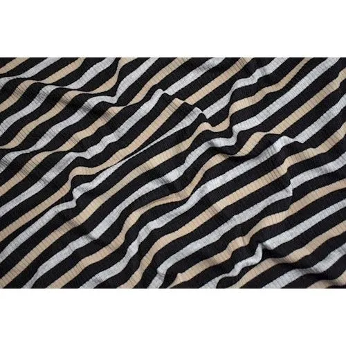 Black/Beige/Gray Large Striped 4x2 Rib Knit Fabric