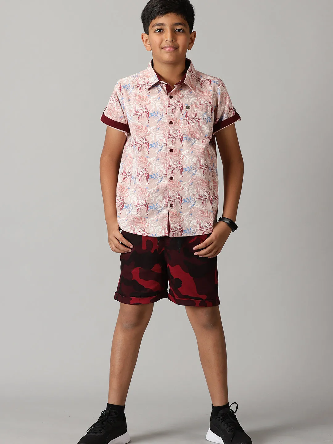 Boys Half Sleeve Printed Shirts & Rollup Shorts Set