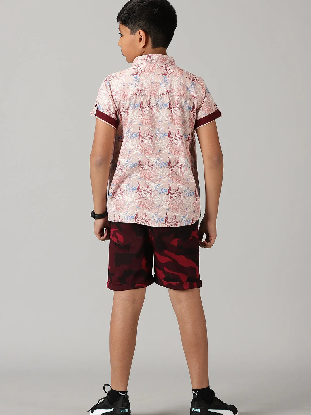 Boys Half Sleeve Printed Shirts & Rollup Shorts Set