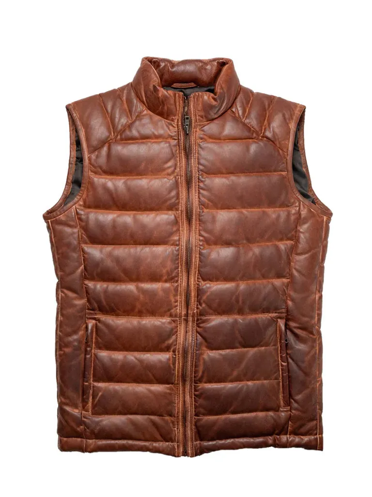 Brown Down Leather Vest