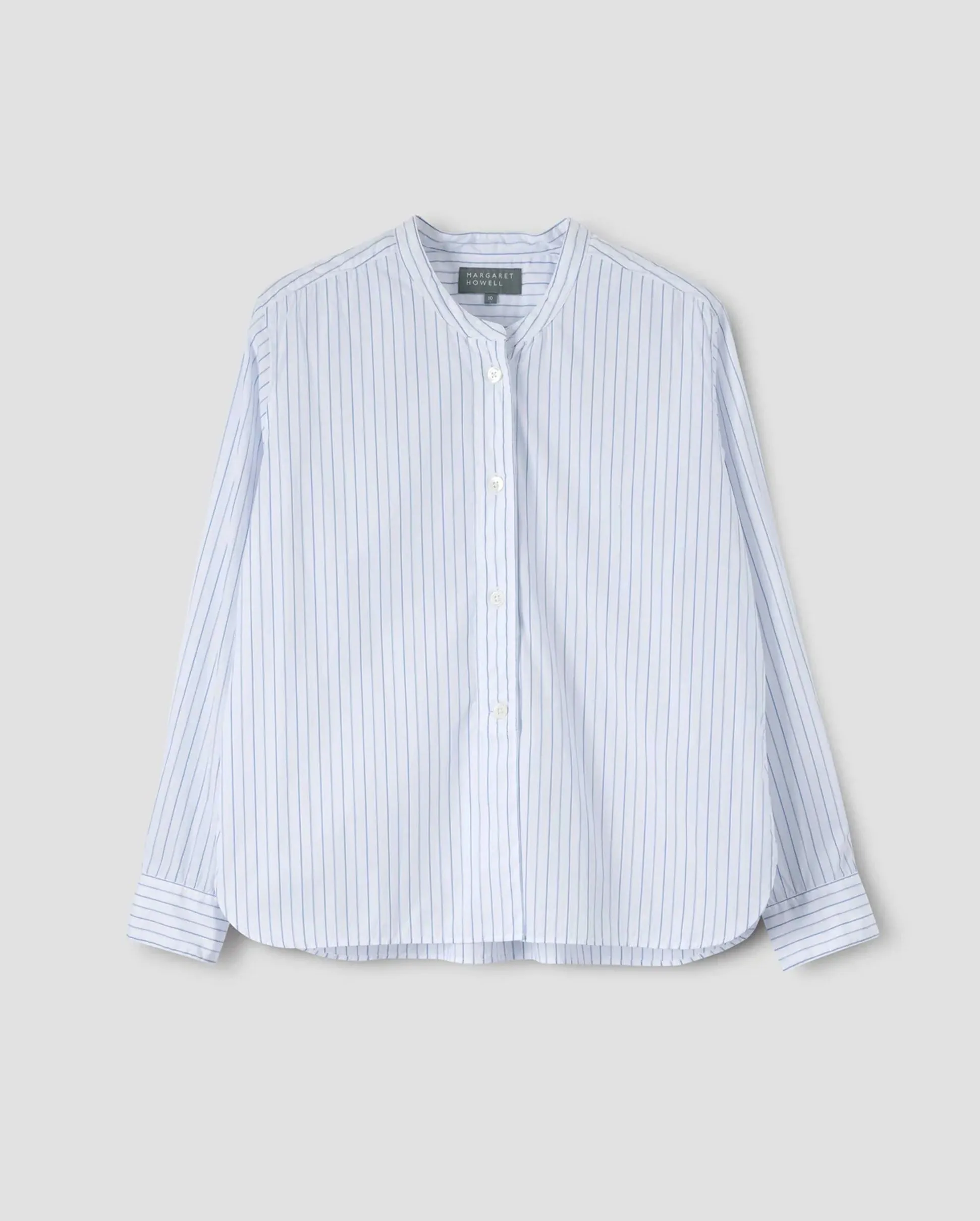 BUTTON THROUGH COLLARLESS SHIRT / PALE BLUE