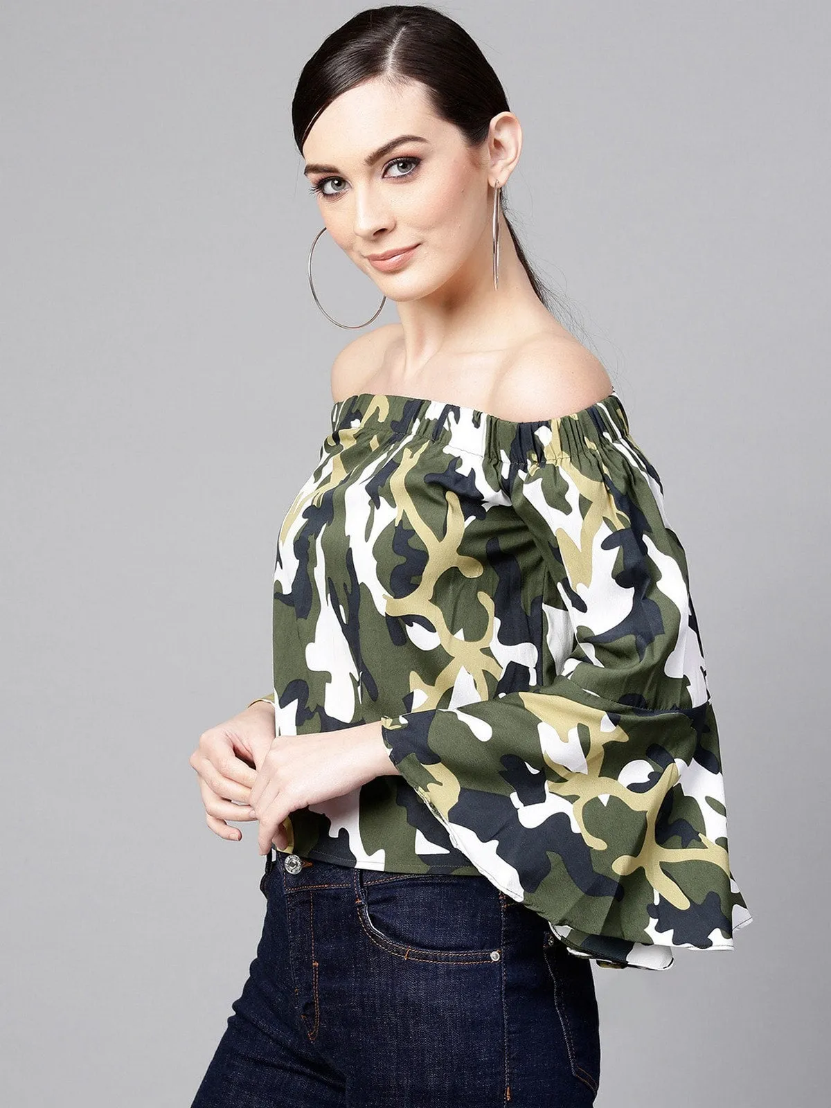 Camaouflage Off-Shoulder Top