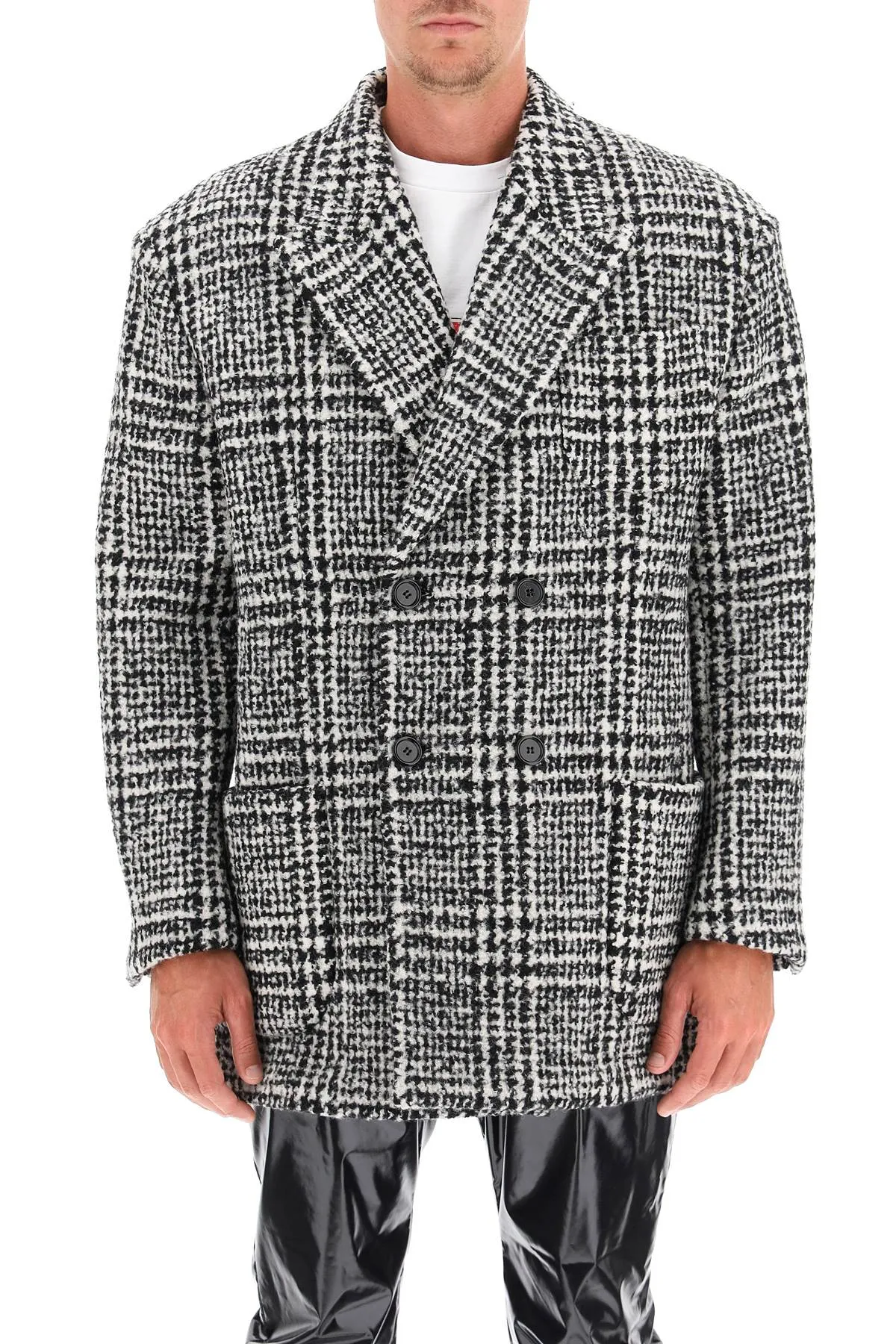 checkered double-breasted wool jacket