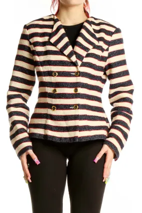 Cream and Navy Striped Double-Breasted Jacket