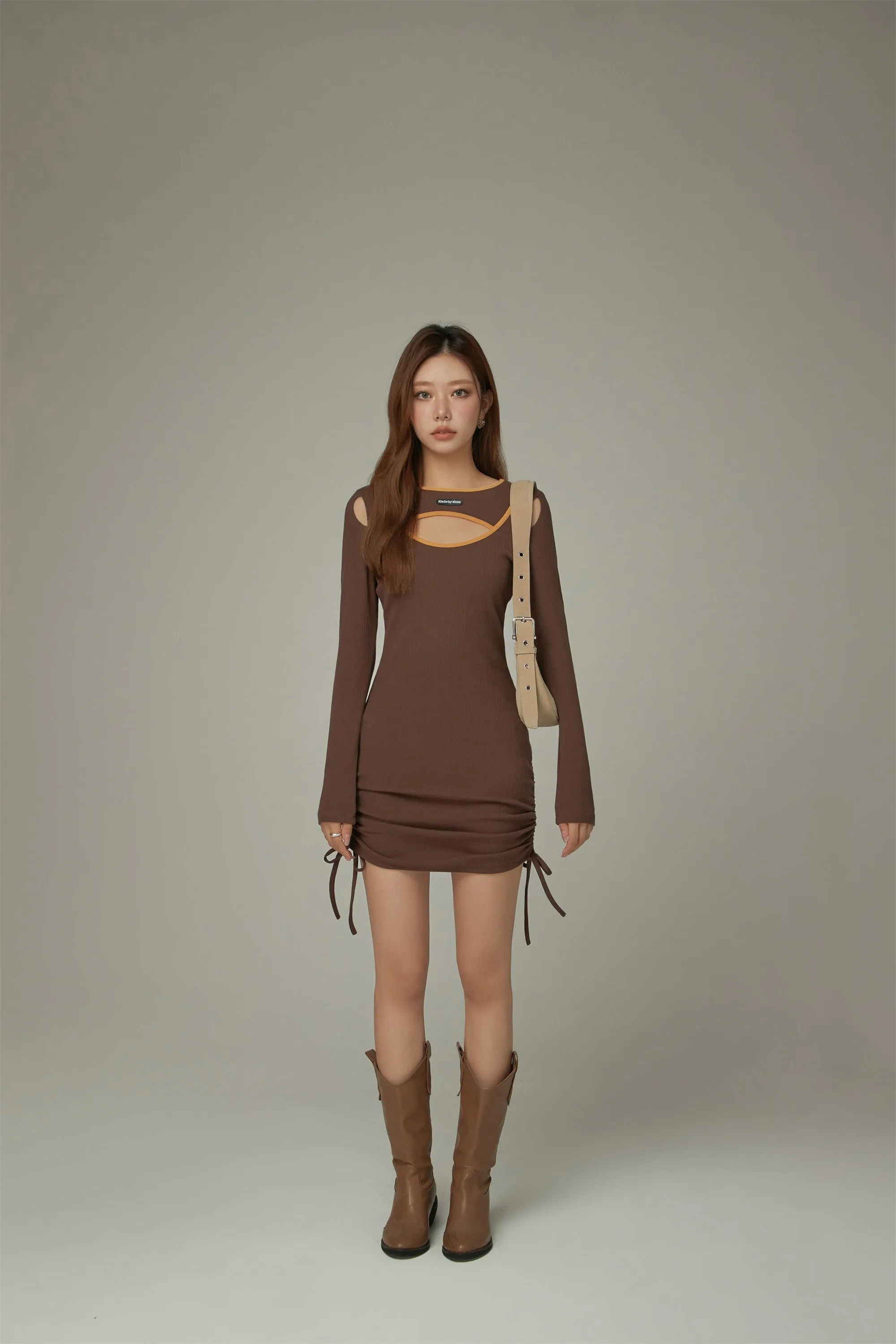 Cut Out Shirring Mini Dress