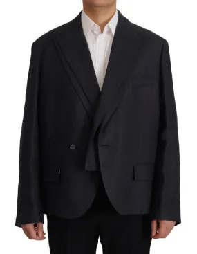 Dolce & Gabbana Blue Linen Formal Mens Blazer Jacket