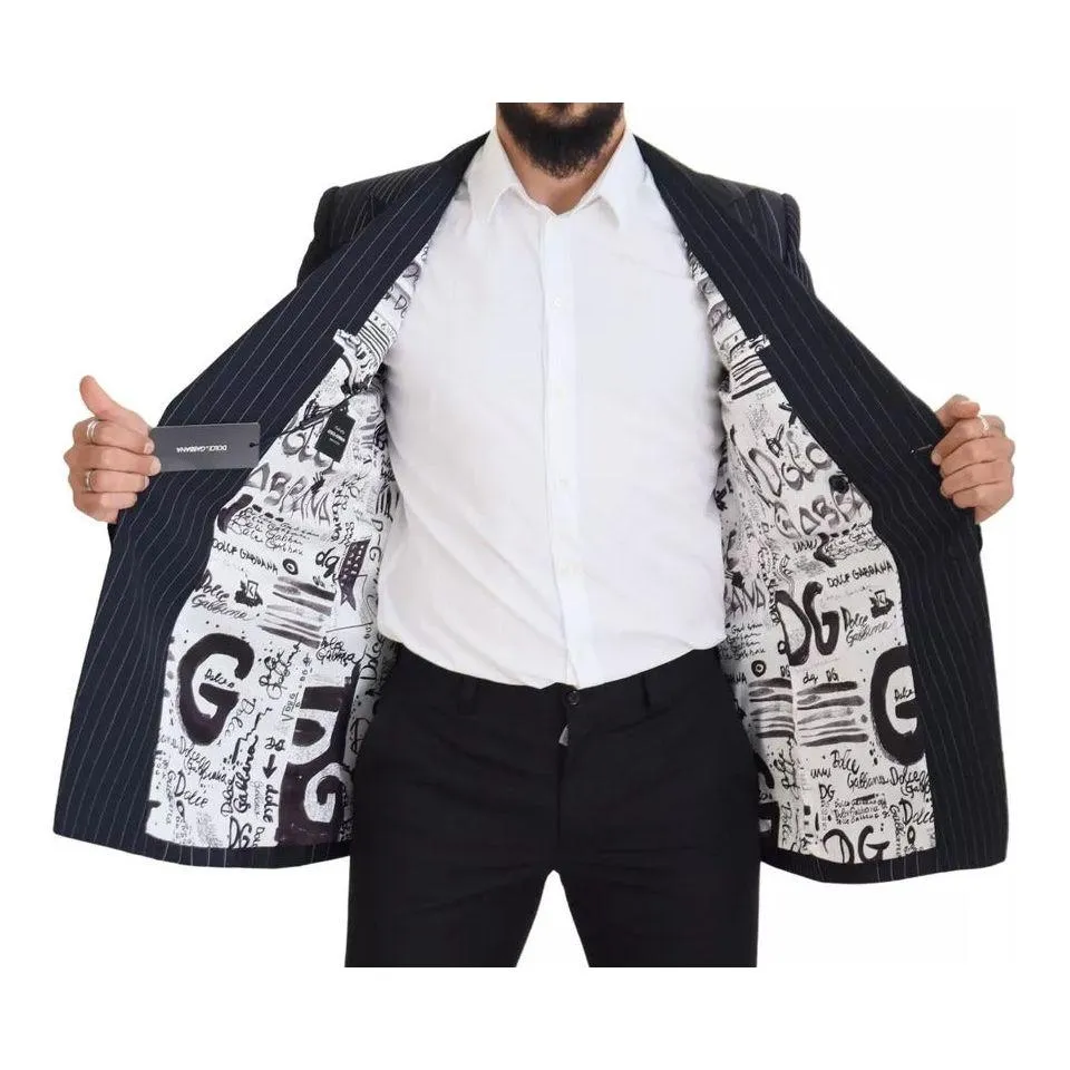 Dolce & Gabbana Blue Wool Patchwork Double Breasted Blazer