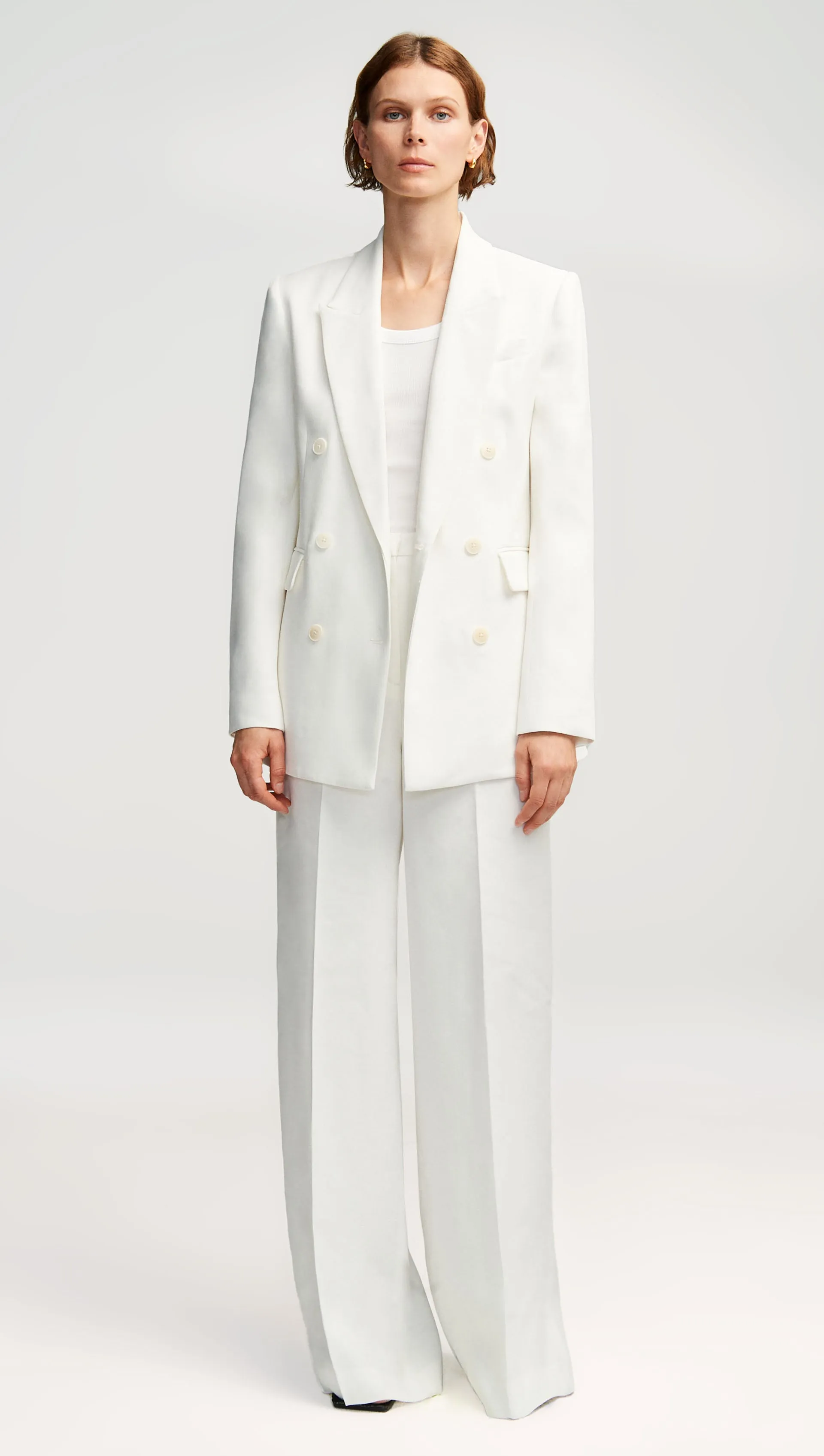 Double-Breasted Blazer in Textured Linen Twill | Ivory