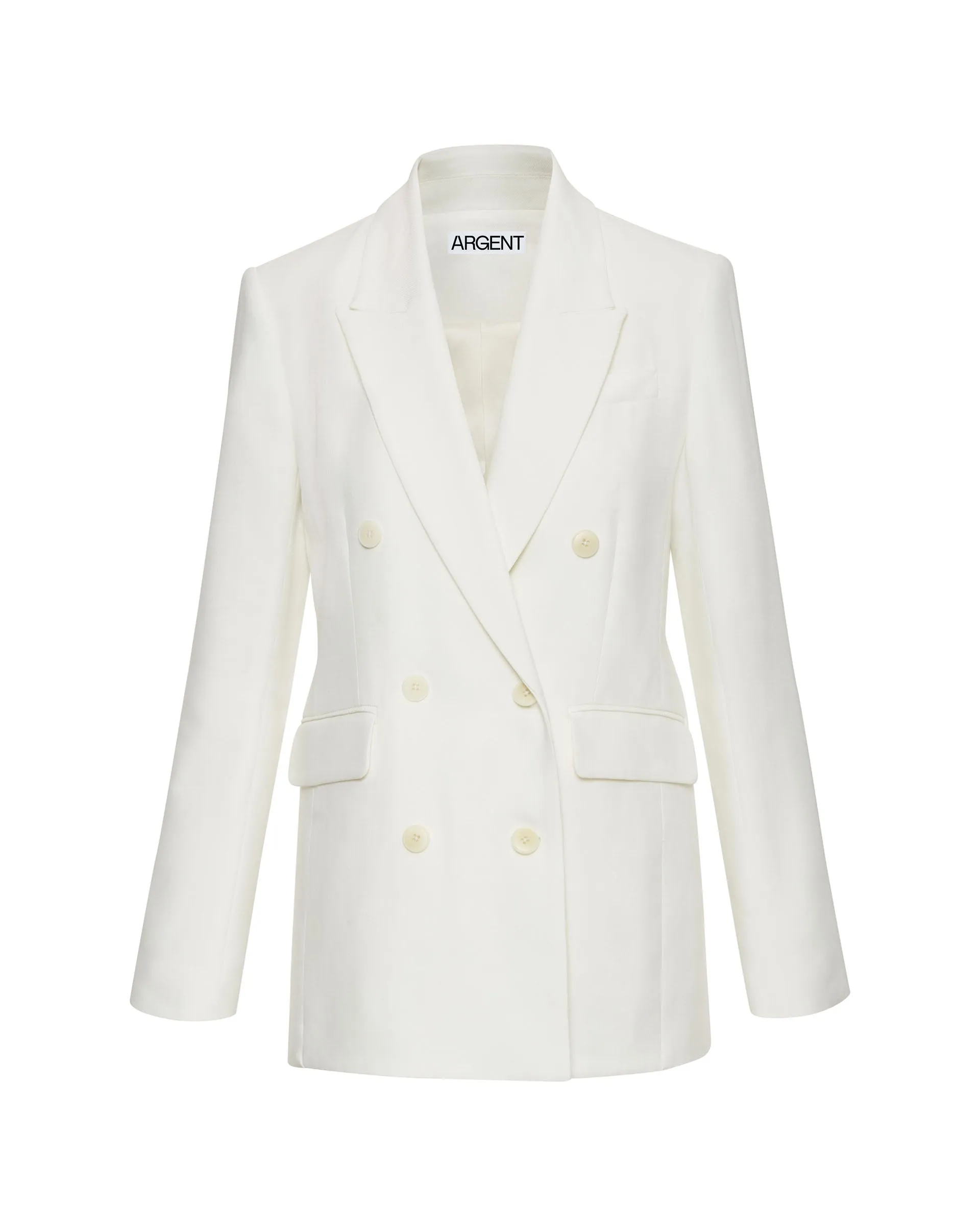 Double-Breasted Blazer in Textured Linen Twill | Ivory