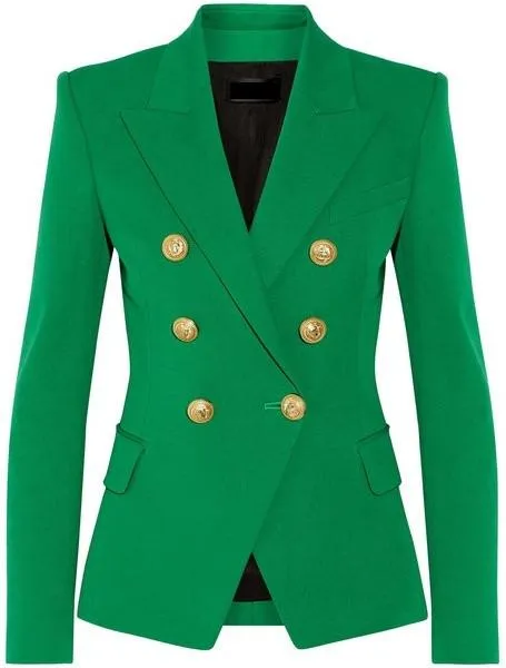 Double-Breasted Gold Button Twill Blazer, Green