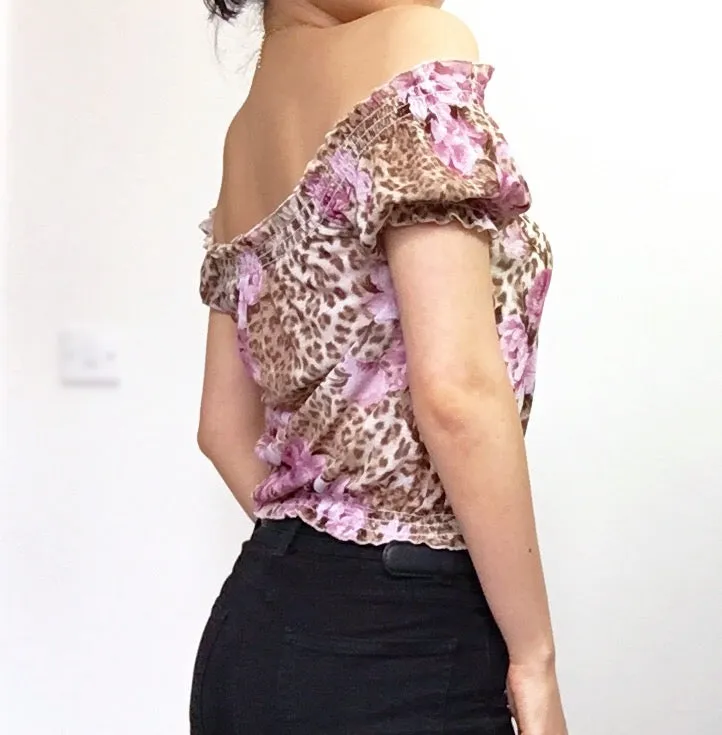 FLORAL LEOPARD OFF SHOULDER TOP