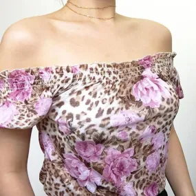 FLORAL LEOPARD OFF SHOULDER TOP