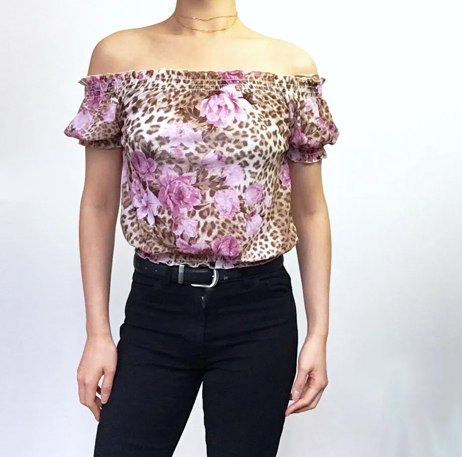 FLORAL LEOPARD OFF SHOULDER TOP