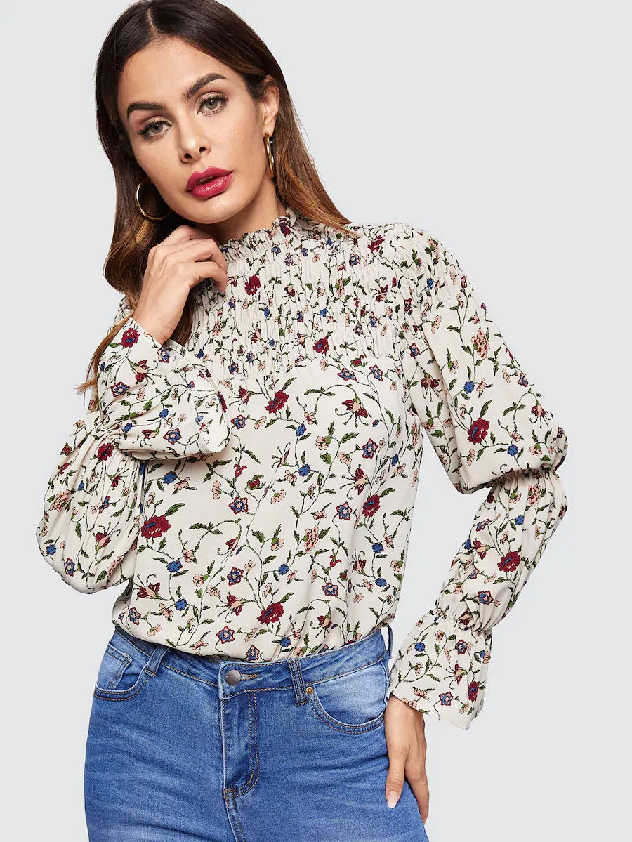 Floral Print Bell Sleeve Top