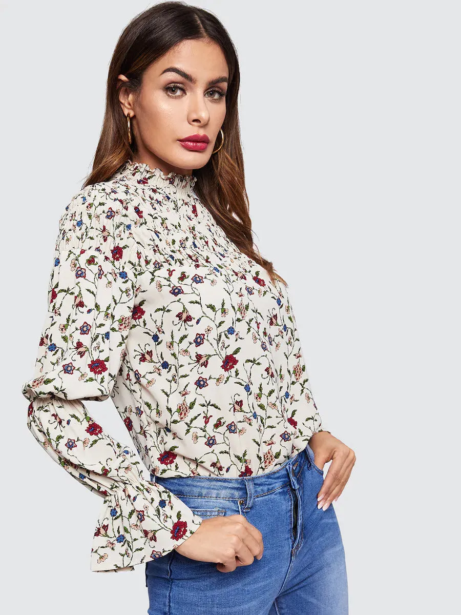 Floral Print Bell Sleeve Top