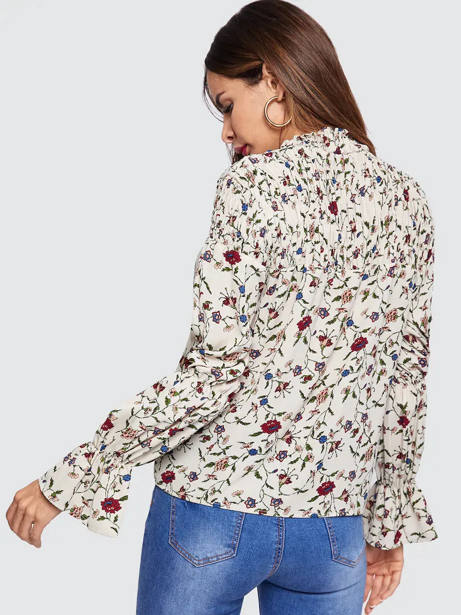 Floral Print Bell Sleeve Top