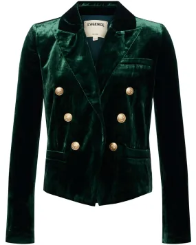 Forest Green Velvet Double Breasted Brooke Crop Blazer