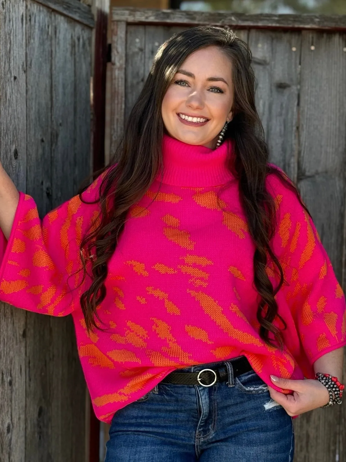 Fran Pink & Orange Cowl Neck Sweater