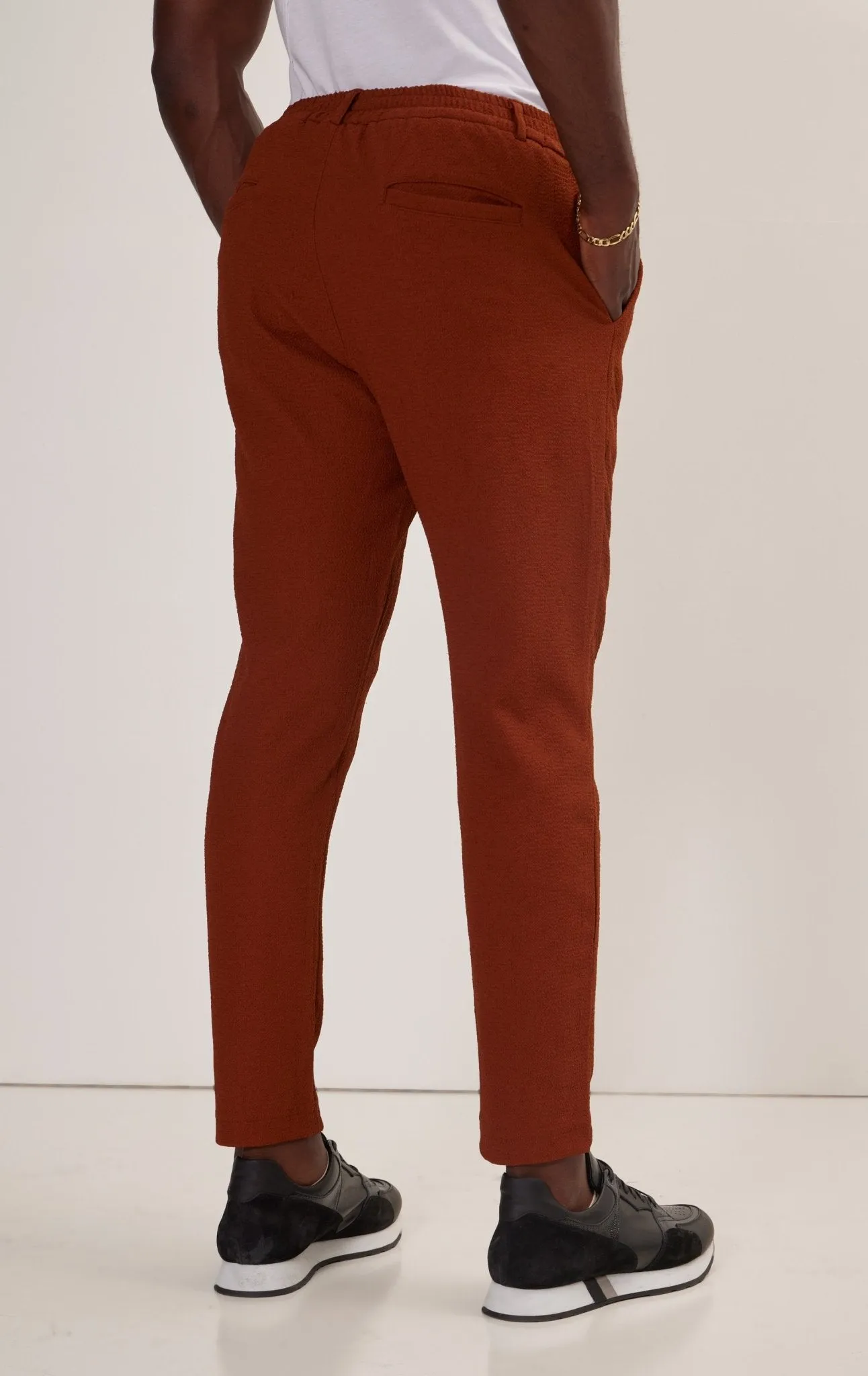 Front Pleated Waffle Pants - Brown