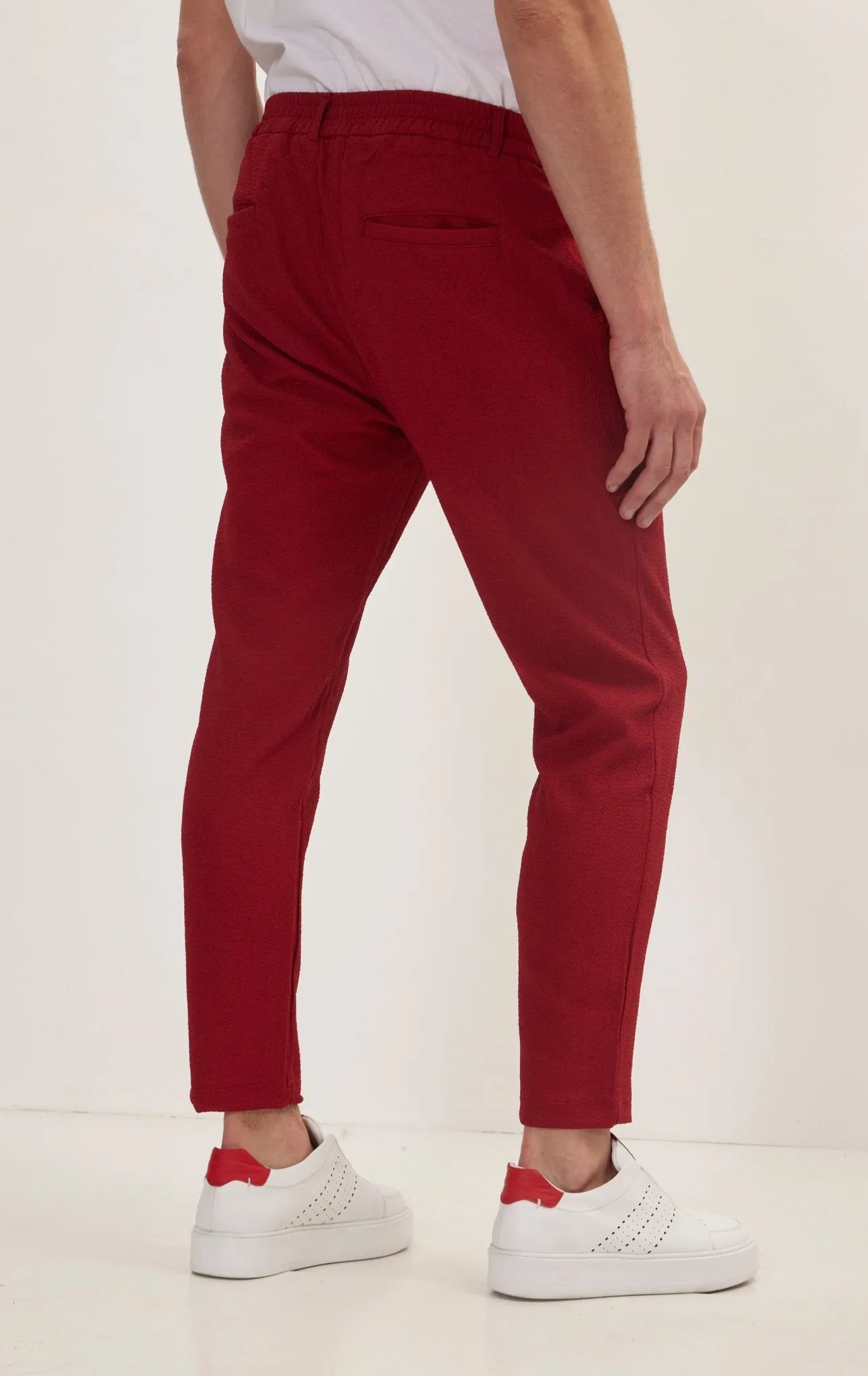 Front Pleated Waffle Pants - Burgundy