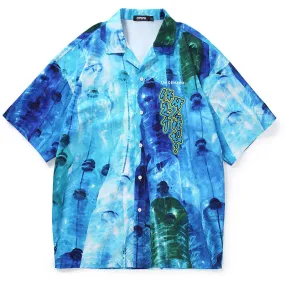 Graffiti Plastic Bottle Print Pointed Collar Shirt