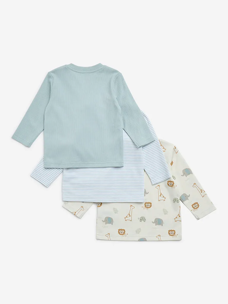 HOP Baby Mint Printed Cotton T-Shirts - Pack of 3