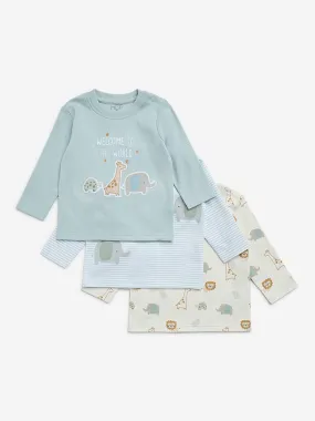 HOP Baby Mint Printed Cotton T-Shirts - Pack of 3