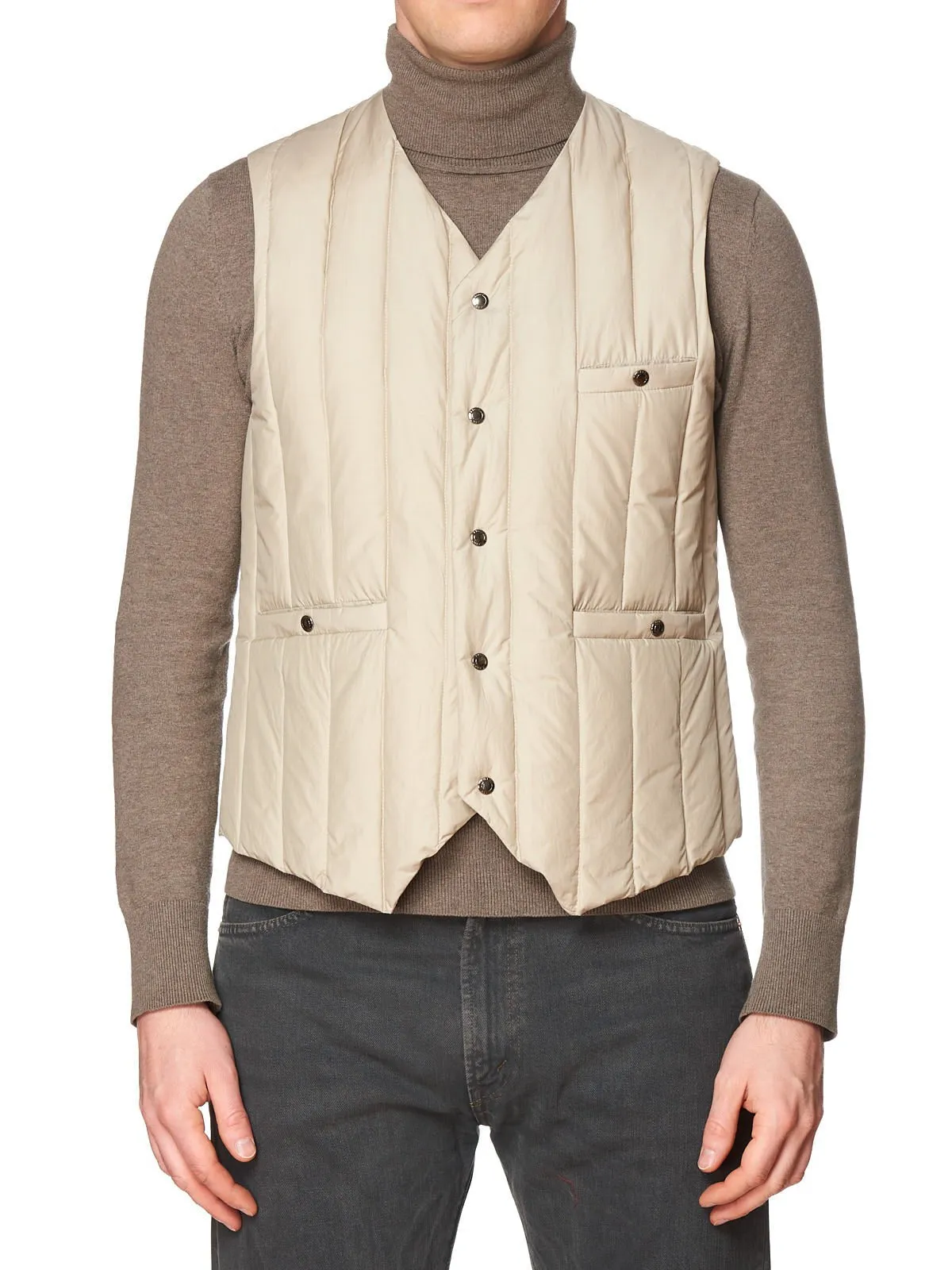 KITON KIRED Super Litek 60g "Cinghia" Tan Quilted Cotton Goose Down Vest 50 M