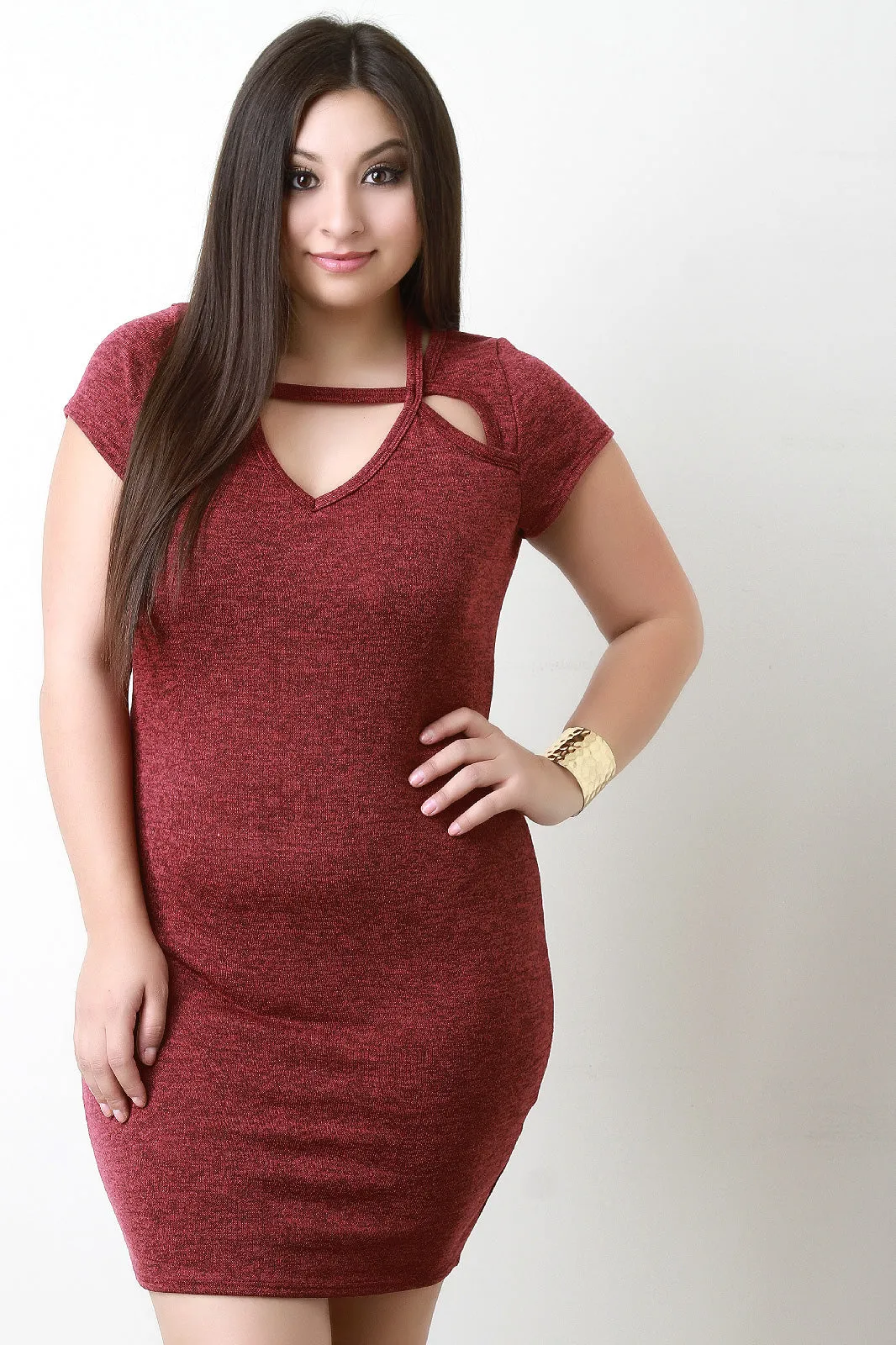 Knitted Cut Out Neckline Mini Dress