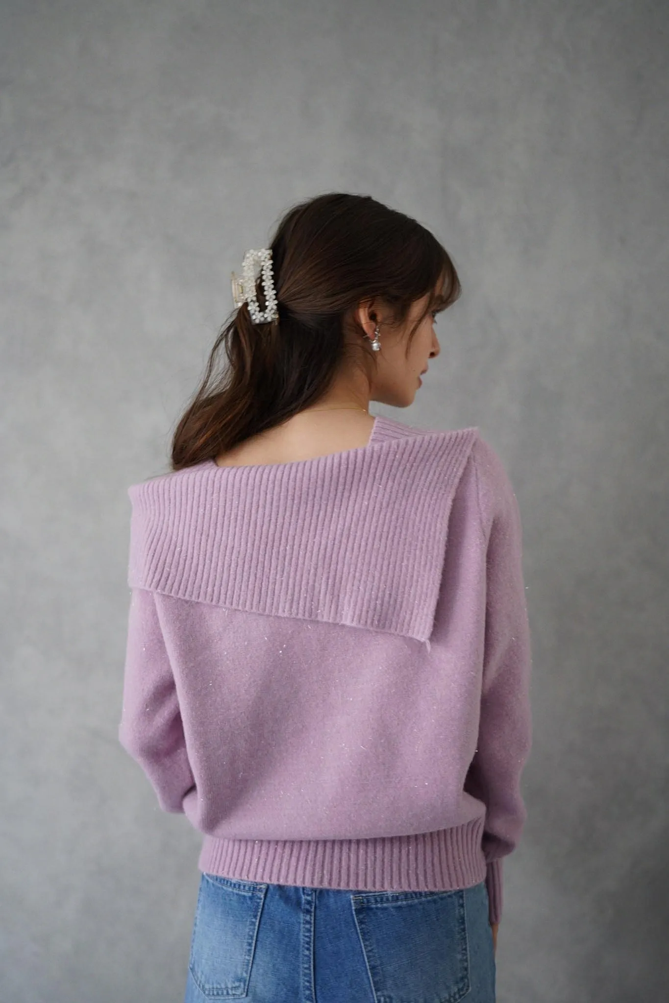 Lamé off shoulder knit