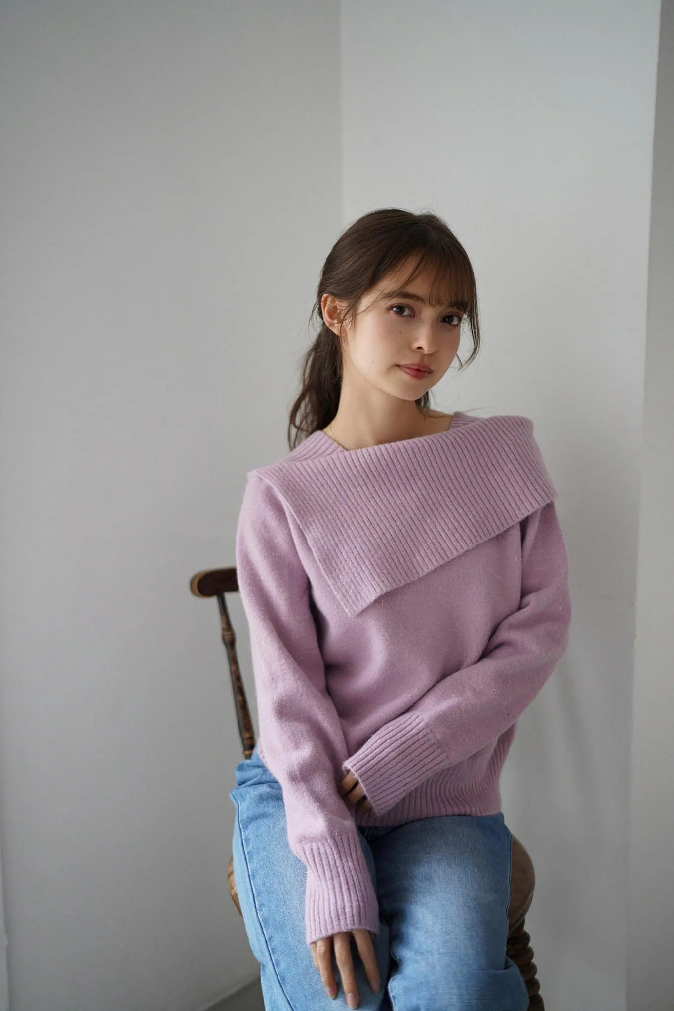 Lamé off shoulder knit