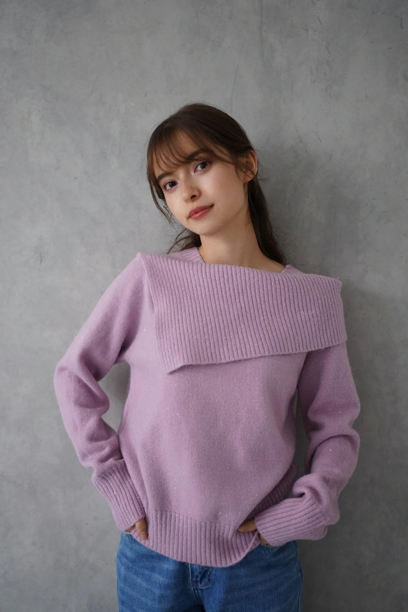 Lamé off shoulder knit