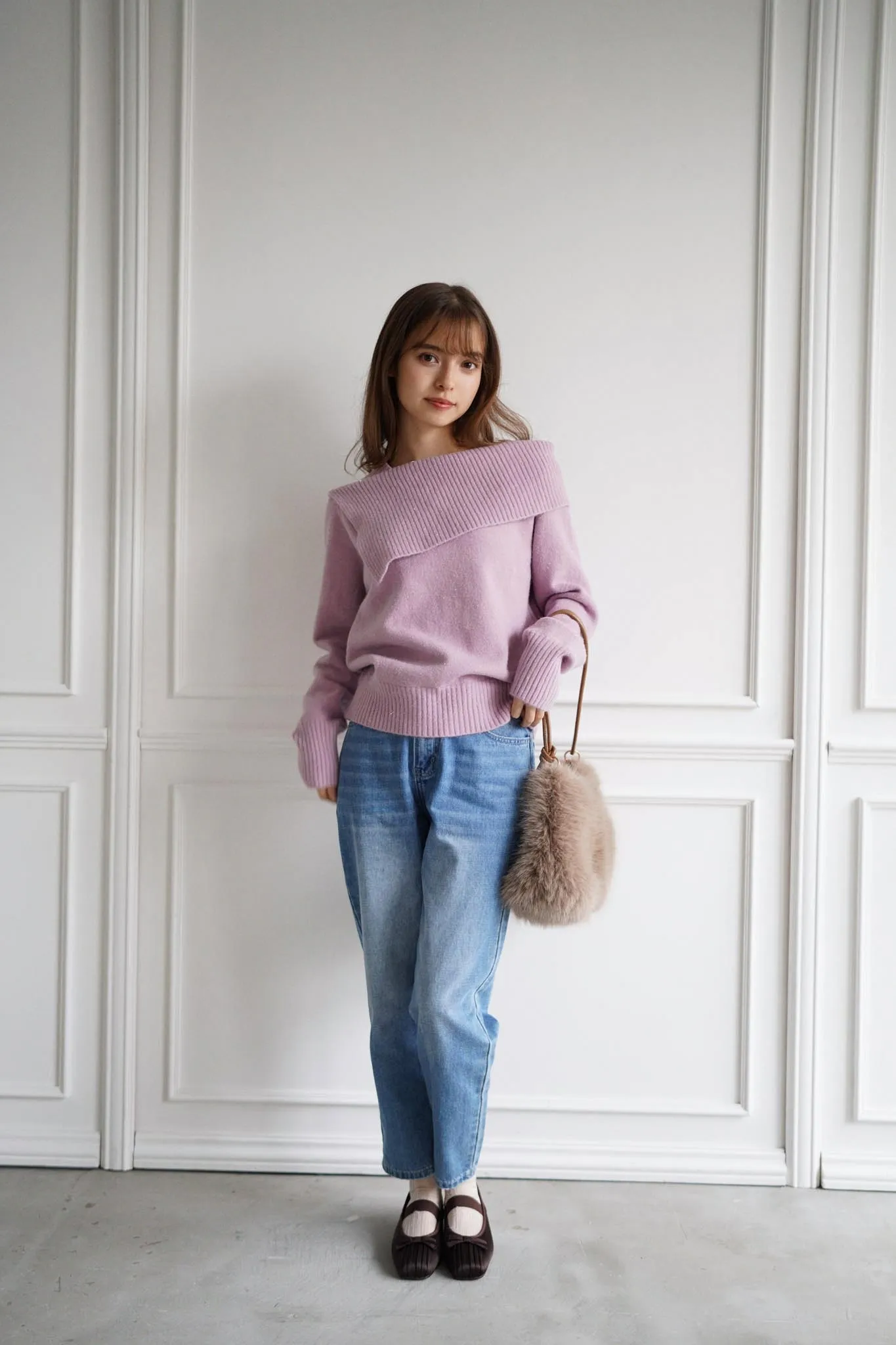 Lamé off shoulder knit